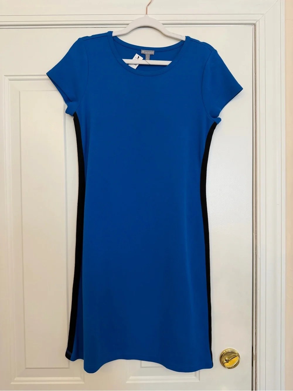 Talbots Cobalt Blue Short Sleeve Dress with Black & white stripe Side Panels